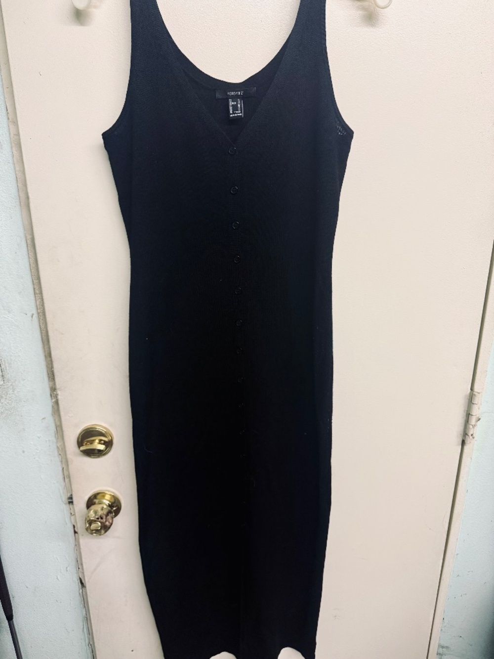 Forever 21 Black Sleeveless Button-Down Sweater Dress with Front Slit